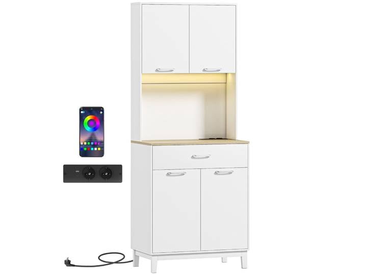 Armoire de cuisine éclairage led et station de charge bois blanc