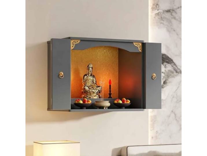 Wandaltar Schrein Offering Tisch, Buddha Altar Tisch Mit Türen,Chinesischer Meditationstisch, Buddhistisches Regal Für Figuren，for Buddha-Statuen, Kerzendosen, Räuchergefäße, Opfergaben