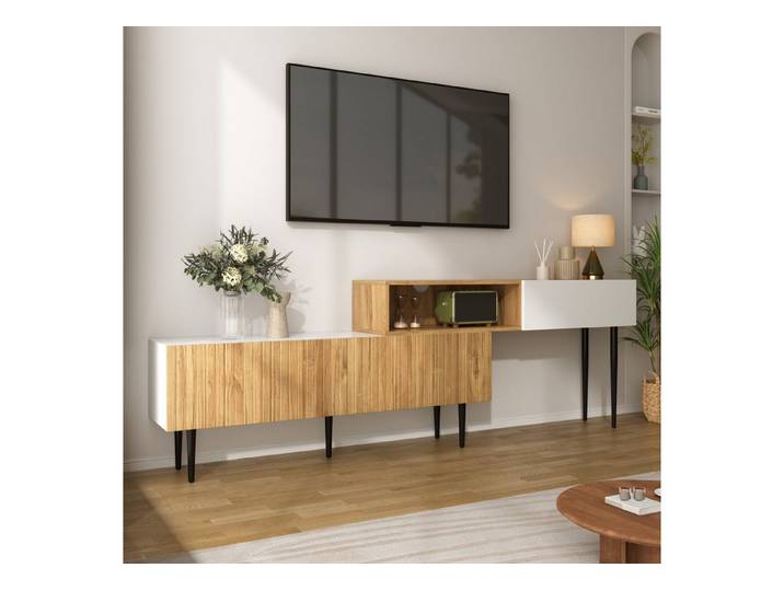 muvano TV-Schrank TV-Schrank modular verstellbar Lowboard mit Stauraum und Klapptüren