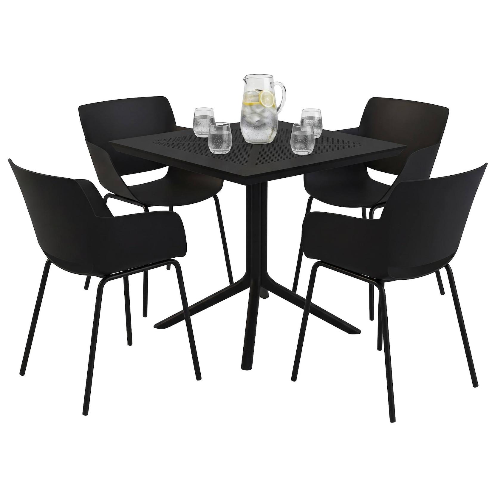 CLP Gartenmöbel-Set wetterfest Lirra, mit 4 Stühlen, quadratischem Tisch, 5-teilige Sitzgruppe für Garten, Terrasse und Balkon