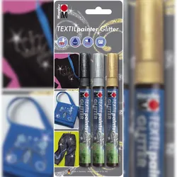 Marabu 0119 00 080 Textil Painter Glitter 3er-Blister-Sortierung 3 x 3 mm(S)