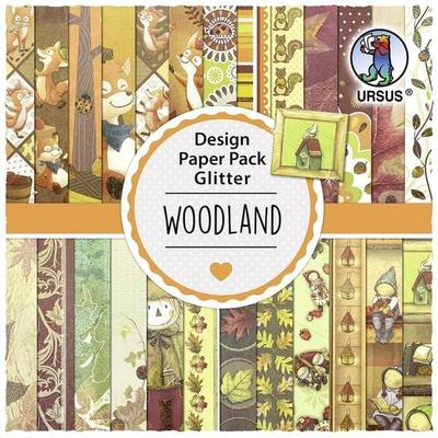 URSUS Spezialpapiere Design Paper Pack Glitter Woodland, 30 Blatt