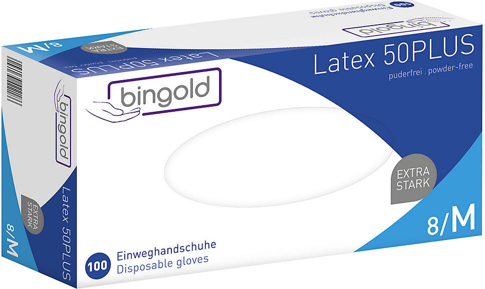 kaiserkraft Latex-Einweghandschuhe Bingold 50plus, 1000 Stk, puderfrei, polymerbeschichtet, Größe M