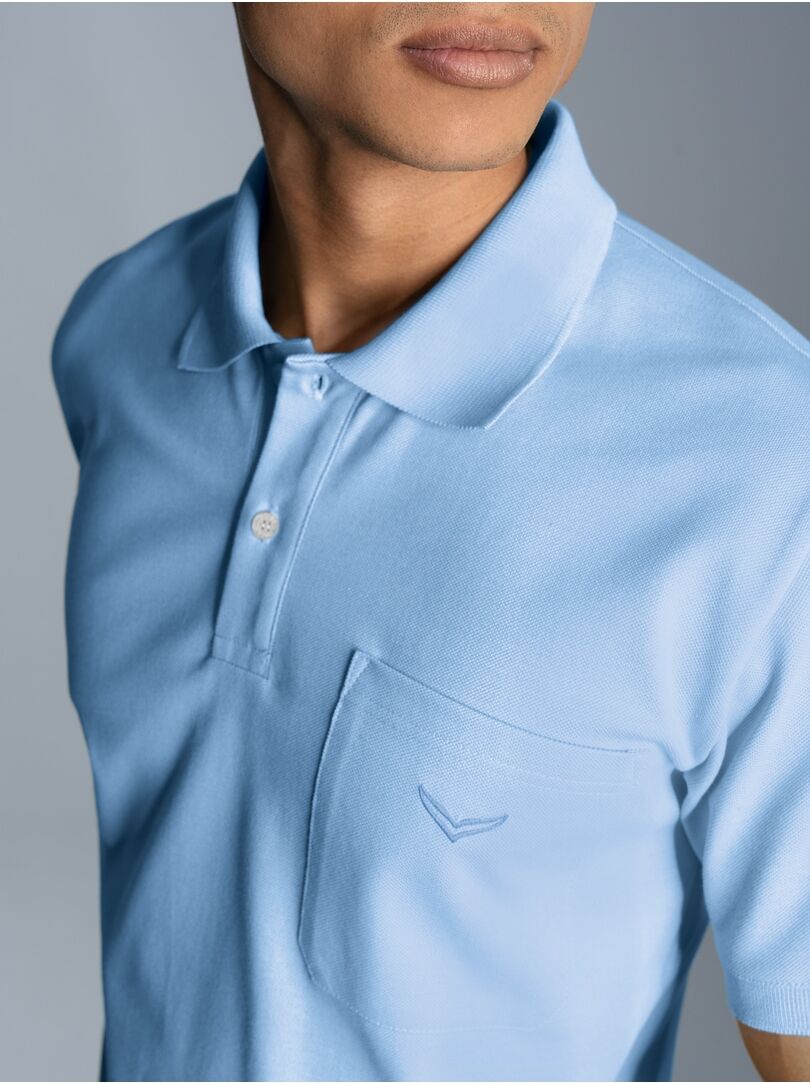 Poloshirt TRIGEMA "TRIGEMA Polohemd mit Brusttasche", Herren, Gr. M, blau (horizont), Piqué, 100% Baumwolle, Basic, normal, ohne Ausschnitt, Shirts Poloshirt horizont M