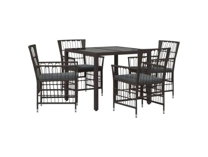KTHLBRH 5-teiliges Outdoor-Lunch-Set aus Polyrattan, Schwarz Tischplatte aus gehärtetem Glas, pulverbeschichteter Stahl, Sitze mit abnehmbaren Kissen, verstellbare Nivellierer
