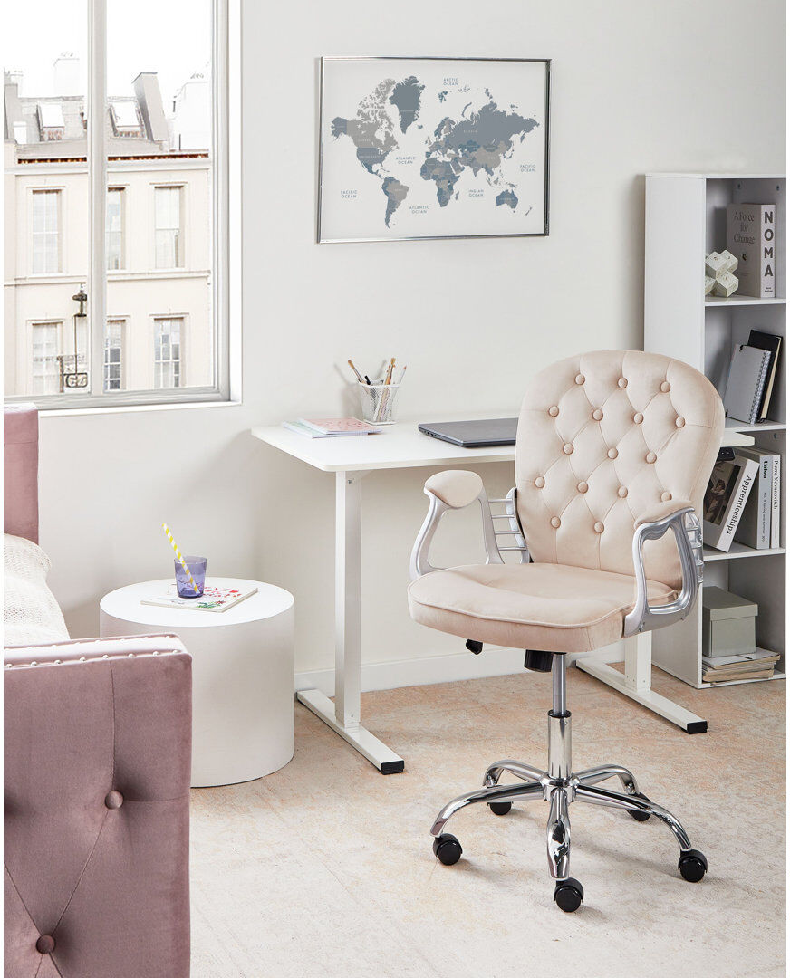 Marlow Home Co. PRINCESS Velvet Office Chair Beige 103cm H X 58cm W X 58cm D