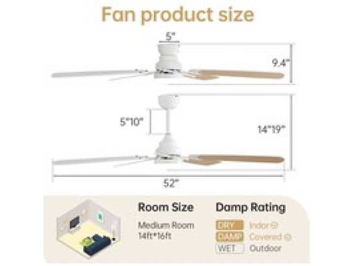 Ventilateur de plafond blanc 132 cm LED 3CCT 5 pales silencieuses télécommande. Plafonnier ventilateur pour chambre et salon