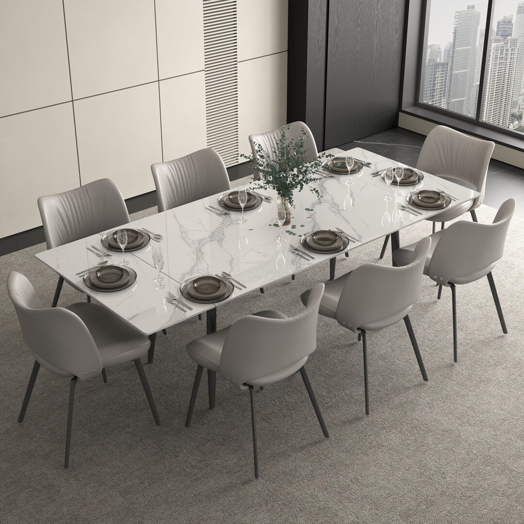 Ivy Bronx Large Gloss White Dining Table with Marble Effect, Extends from 160cm to 240cm for Entertaining（Without chairs） Fast Dispatch From UK Warehouse – Disp White