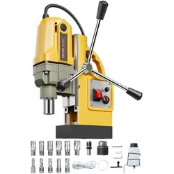 VEVOR Magnetbohrmaschine Kernbohrmaschine 1400 W φ50 mm, 12500 N tragbare elektrische Magnetbohrmaschine mit 11 Kernbohrern, 800 U/min Bohrmaschine für Metalloberflächen Industrie Heimwerker Gelb