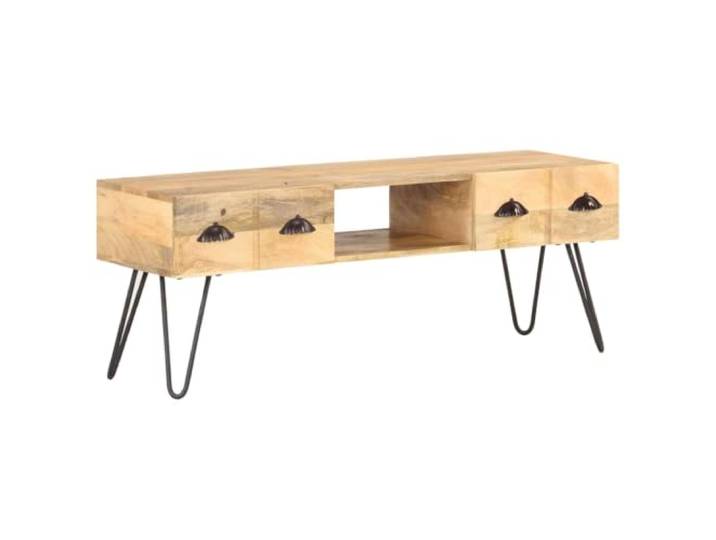 HEFZGDB TV-Schrank 120x35x45 cm aus Mango Massivholz mit 2 Schubladen und offenem Fach, Industrieller Look Wohnzimmerschrank, Stabiles Tropenholz Möbelstück mit Einzigartiger
