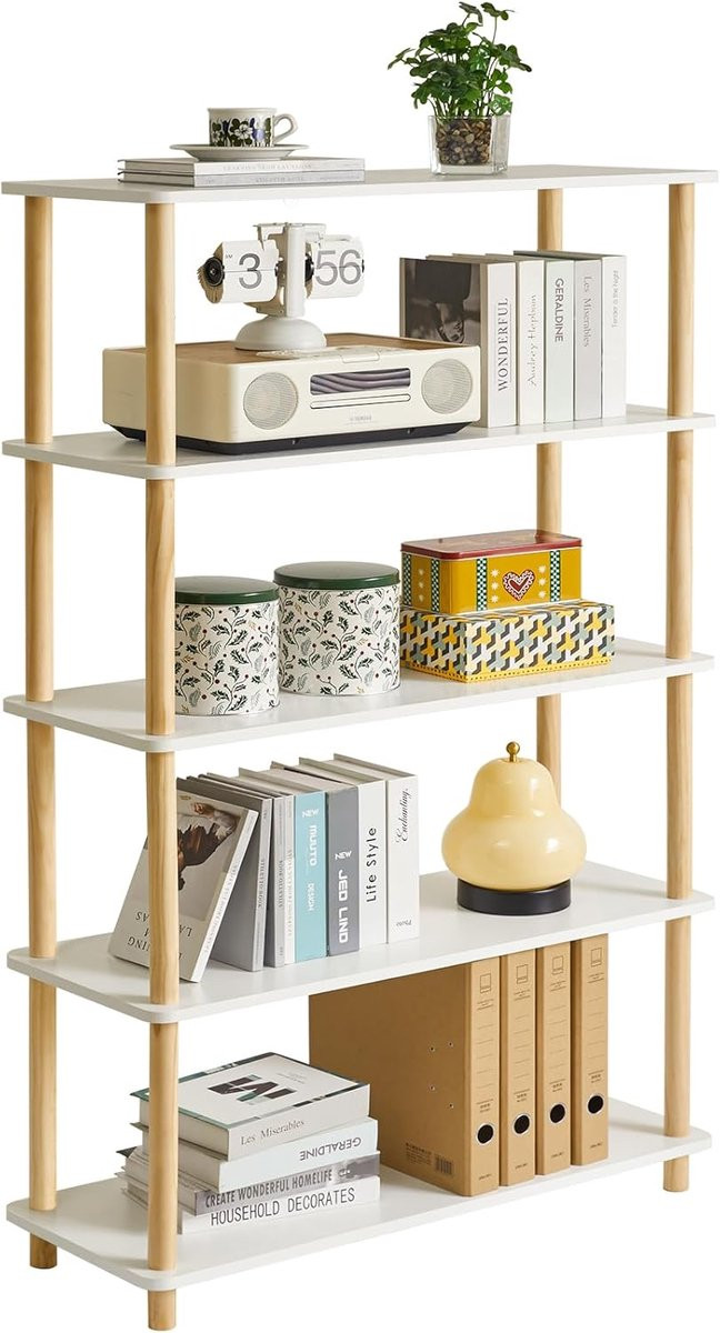 Moderne 5-laagse houten open boekenkast met verstelbare planken - Vrijstaande boekenplank voor woonkamer, slaapkamer of thuiskantoor - Hoogte: 141,53 cm