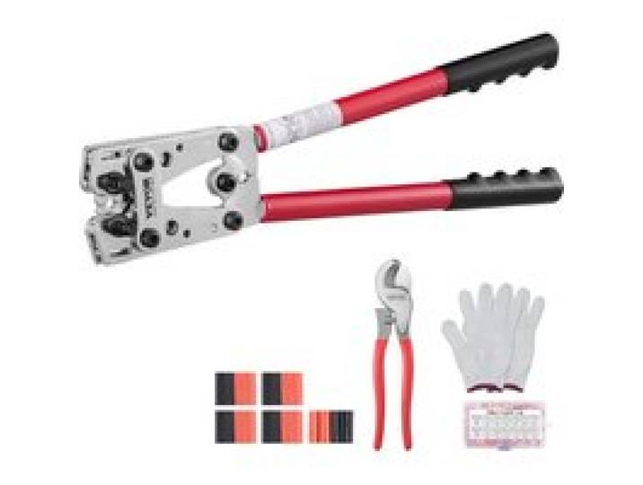 VEVOR Crimpzange Kabelschuhzange 6-50 mm², Batteriekabel-Crimpzange Batterieklemmen-Crimper, Crimpwerkzeug mit 6 Größen & 48 Kupferringverbinder, Kupferringklemmen-Crimpzange Kabelschneider