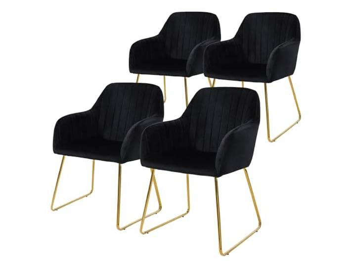 ML-Design Esszimmerstühle 4er Set, Sitzfläche aus Samt, Schwarz, Wohnzimmerstuhl mit Rücken- und Armlehnen, Küchenstuhl Gold Beine, Polsterstuhl mit Metallgestell, Ergonomische Sessel für Esstisch