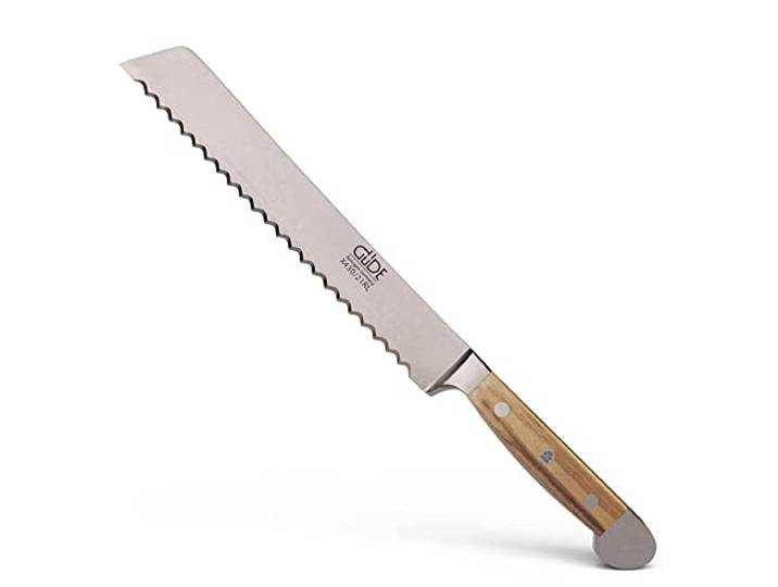 GÜDE Solingen - Brotmesser Links und Rechtshänder geschmiedet, 21 cm, Olivenholz, ALPHA OLIVE, Doppelkropf, Handmade Germany