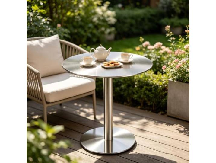 Gaommini Cocktail-Bartisch – runder quadratischer Esstisch aus Edelstahl, hoher Bistro-Pub-Tisch, hoher Tisch für Küche, Wohnzimmer, Beistelltisch, Kleiner Akzenttisch(Round,50x50x105cm)
