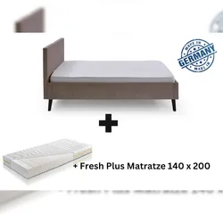 Aileenstore Polsterbett mit Matratze 140x200 Bettgestell Bett Doppelbett mit Kopfteil Taupe Made in Germany