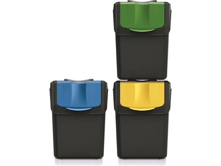 Prosperplast Keden SORTI BOX - Prullenbak - Set afvalbakken 3x20L - Zwart