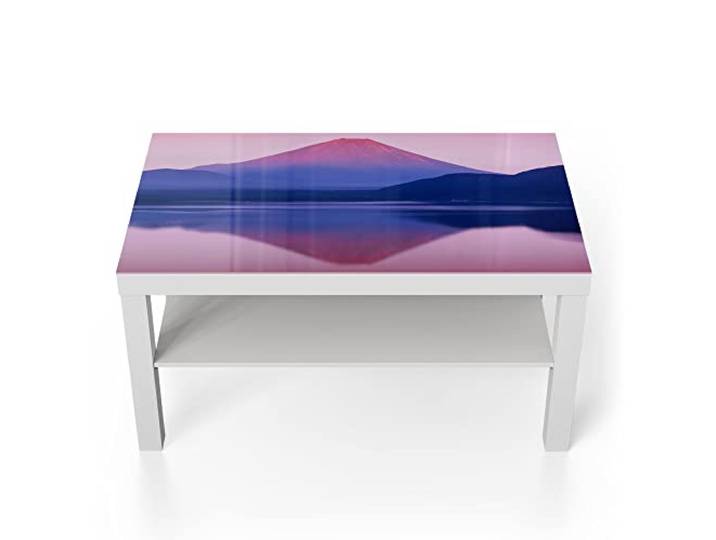 DEQORI Glastisch weiß groß 90x50 cm Motiv See Motosu und Mt. Fuji ausgefallener Beistelltisch aus Glas Hochglanz Couchtisch fürs Wohnzimmer moderner Couch Tisch mit Design