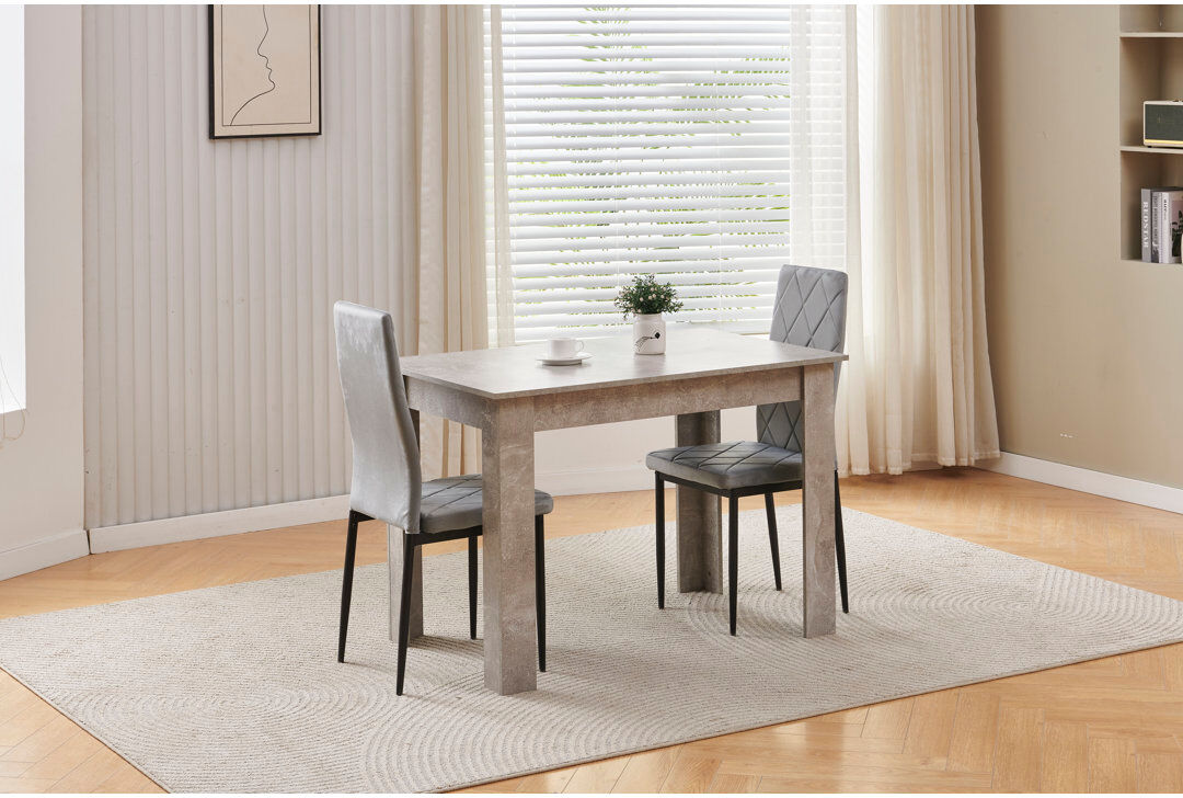 17 Stories Dining Set Grey Velvet Chairs#2