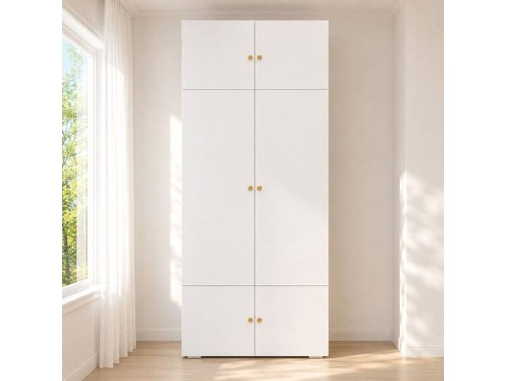 Armoire-armoire à portes haute battante avec 1 tringle à vêtements et 5 compartiments de rangement-armoire moderne en hauteur