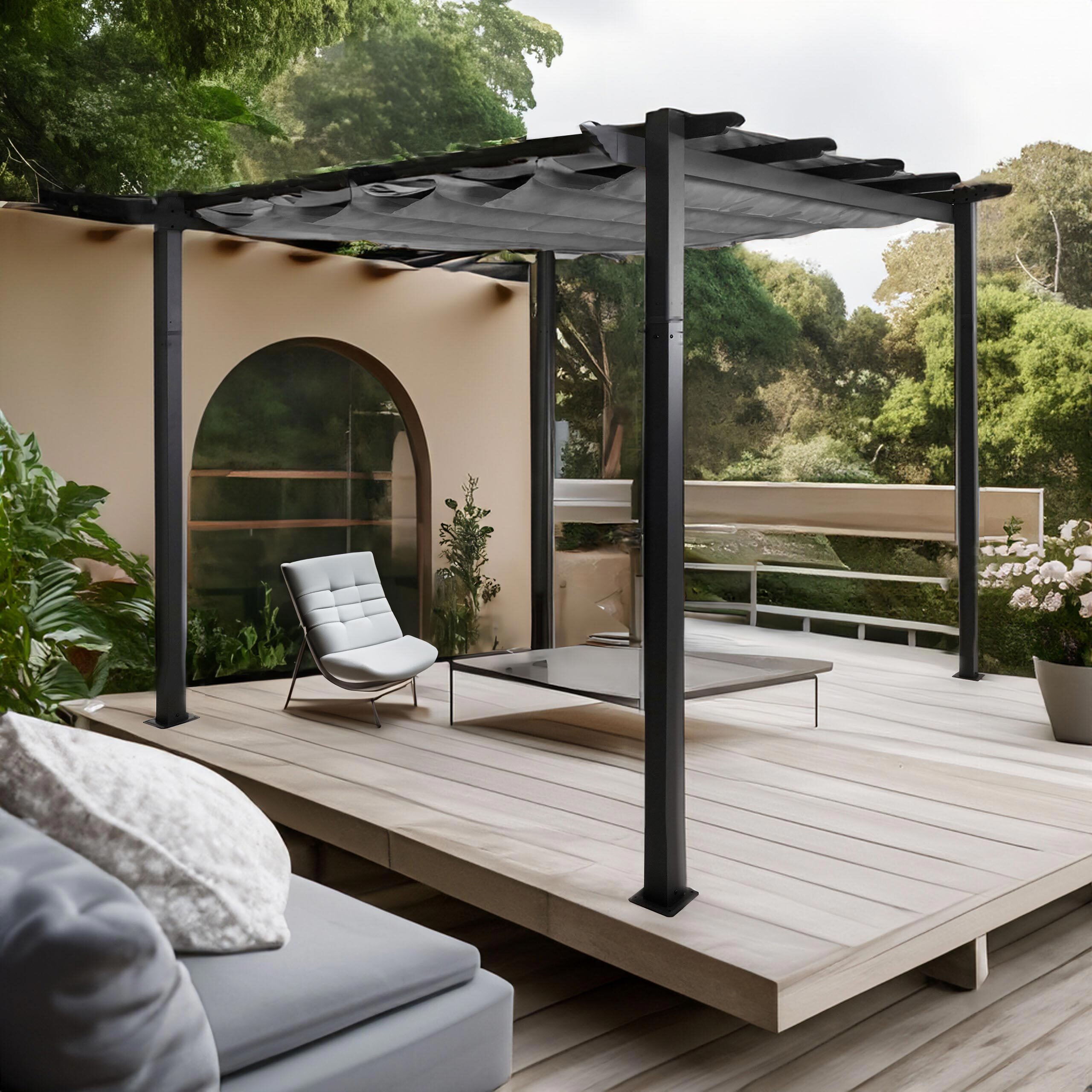 Aluminium Pergola HWC-N93, Gartenpavillon Pavillon Garten, stabiles 8cm-Gestell Schiebedach UV50+ 3x3m grau