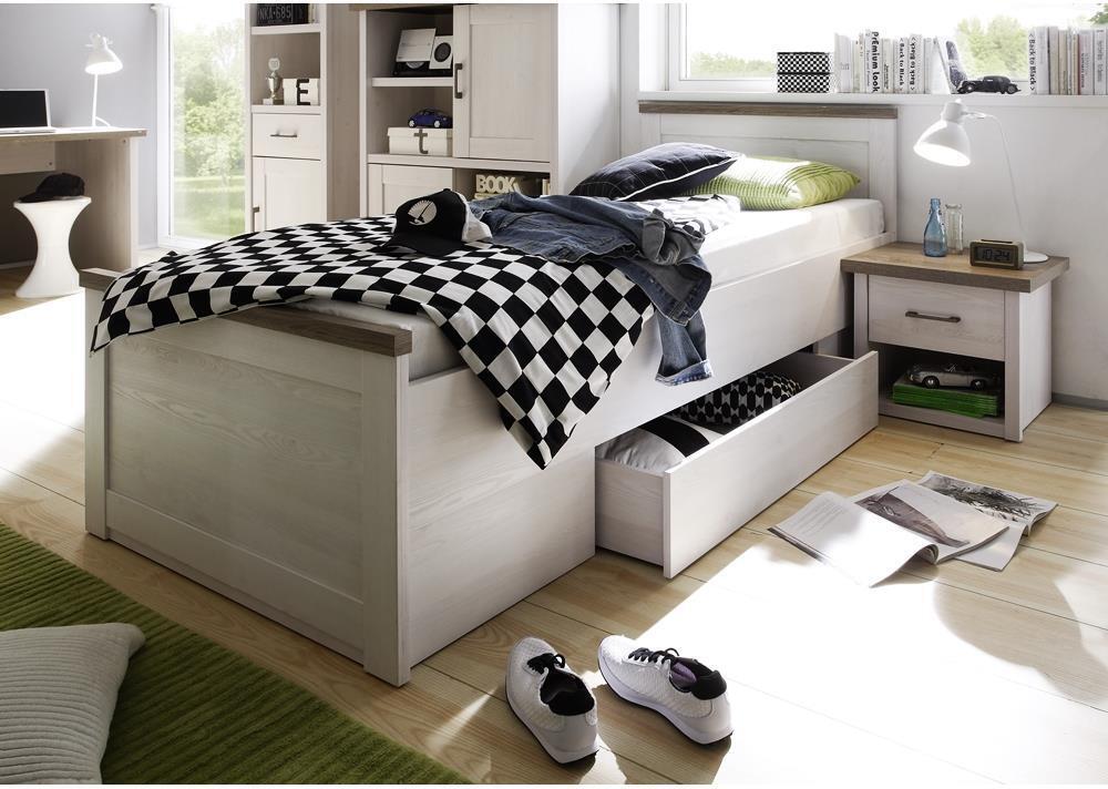 Jugendzimmer Set im Landhaus Design LUND-78 in Pinie weiß Nb./Trüffel Eiche Nb.