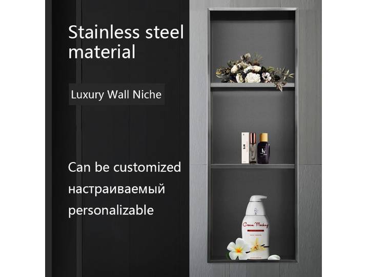 Niche Murale Encastrée en Acier Inoxydable, Noir et Or, Étagères de Niche de Douche Encastrées, Armoire Décorative de Chambre d'Hôtel
