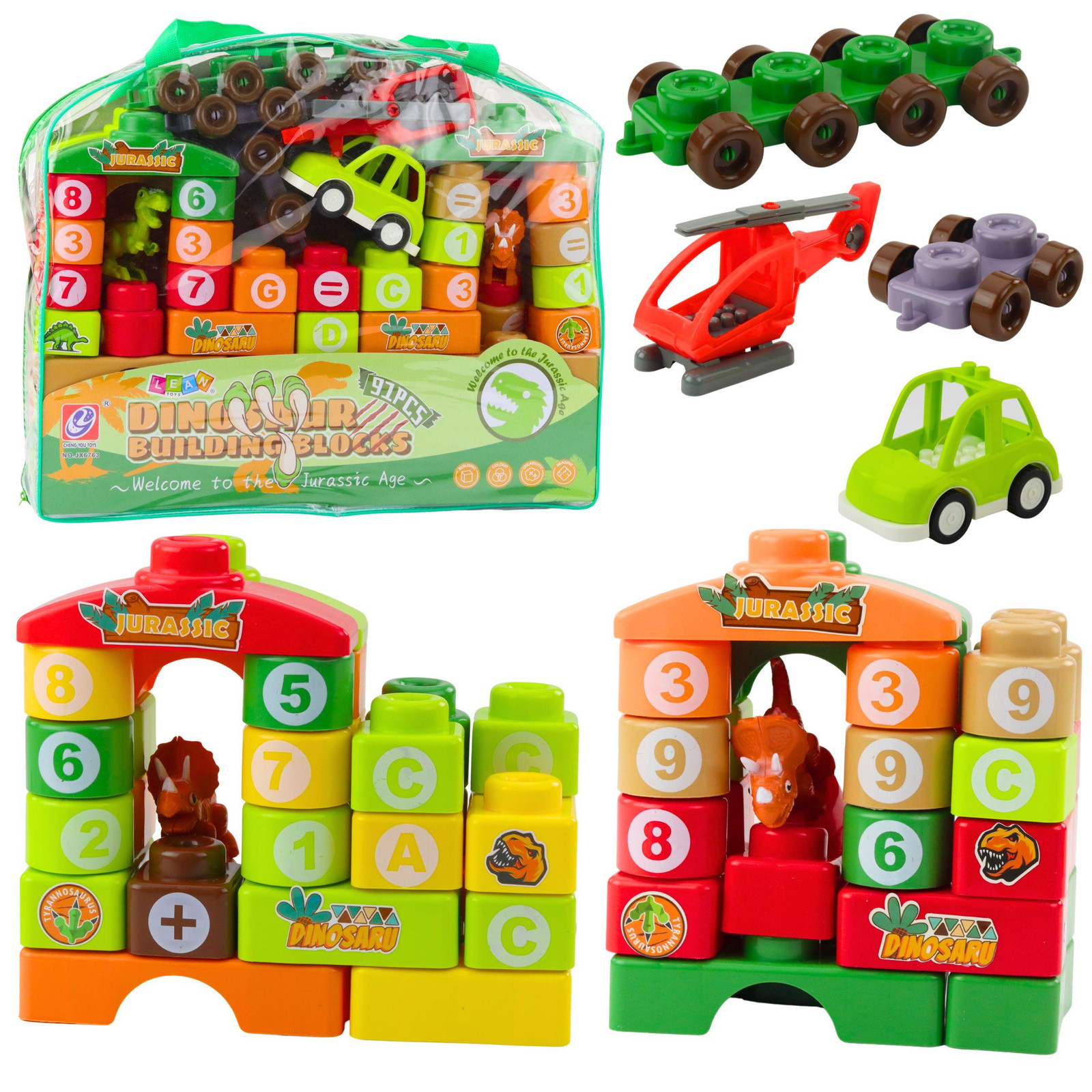 Lean Toys Educatieve Bouwblokken Dinosaurussen Cijfers en Letters 91 stuks