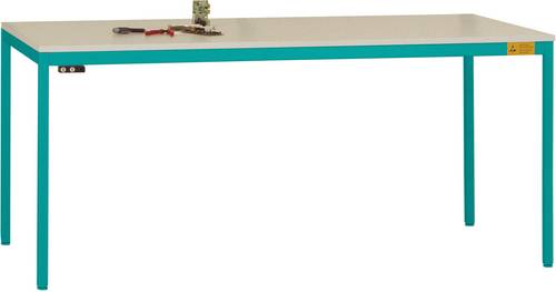 Manuflex LD1903.5021 ESD ESD-Arbeitstisch UNIDESK mit Kautschukplatte, Gestell Wasserblau RAL 5021, BxTxH = 1200 x 800