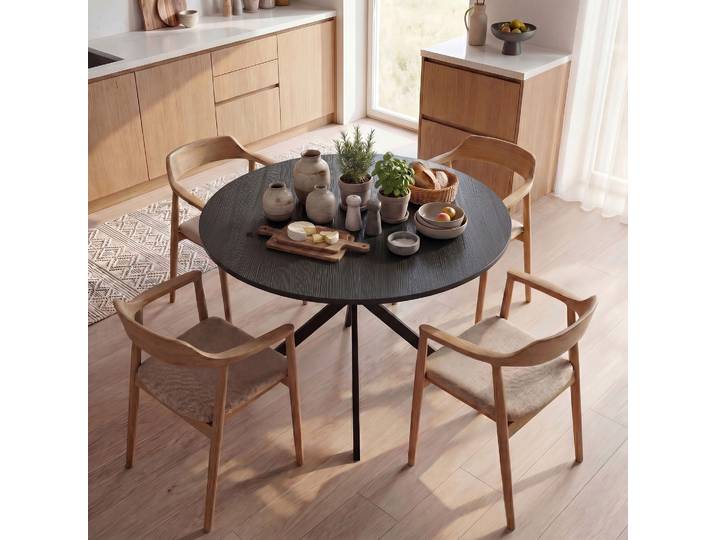 HOMCOM Table Ronde 4 Pers. Industrielle Acier Noir Cuisine
