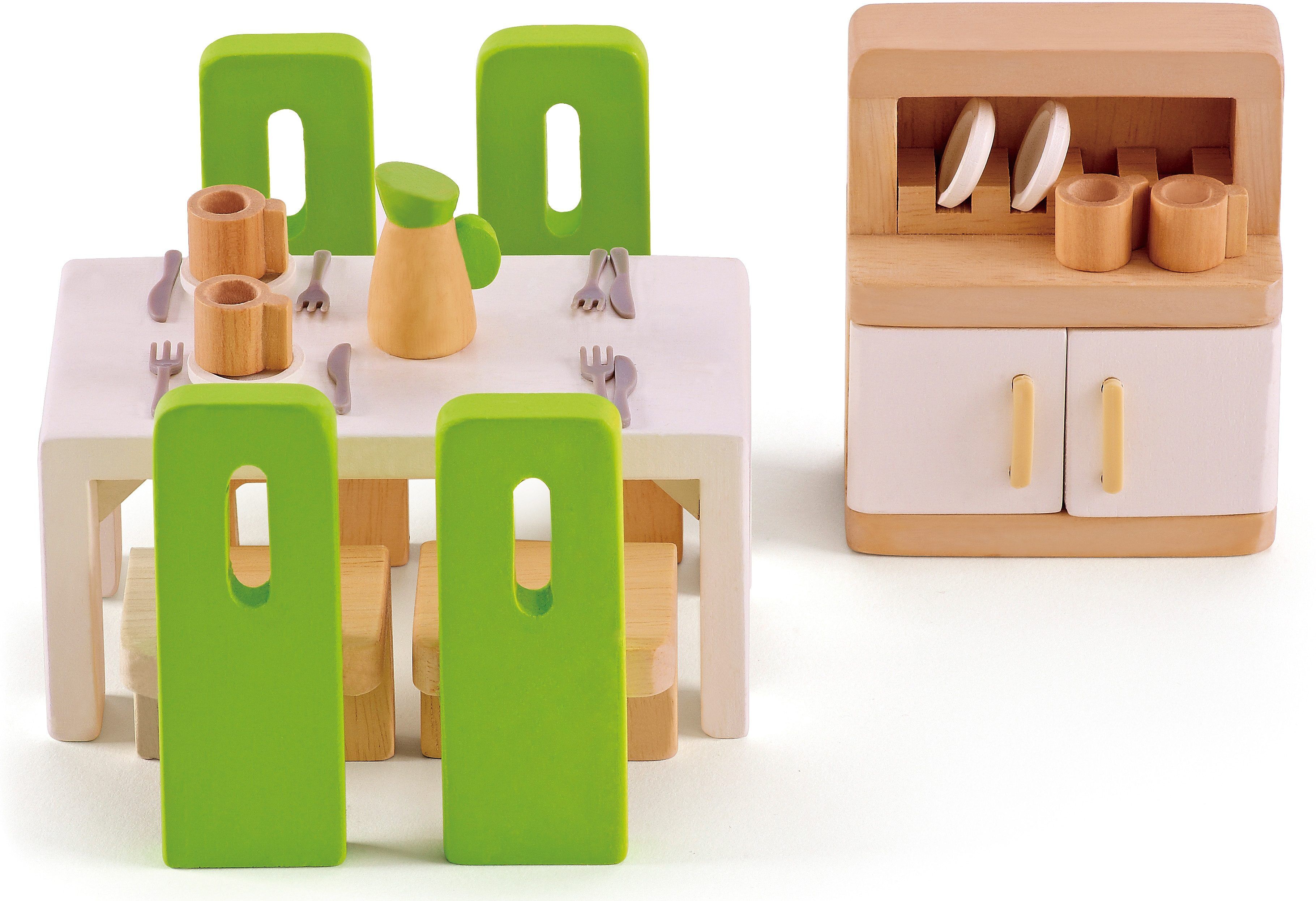 Puppenhausmöbel HAPE "Esszimmer", beige (natur, grün), Puppenmöbel, Kinder, Puppenhausmöbel