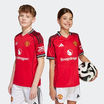 Fußballtrikot ADIDAS PERFORMANCE "MANCHESTER UNITED 25/26 KIDS HEIMTRIKOT", Jungen, Gr. 164, rot (mufc rot), Obermaterial: 100% Polyester, Rundhals, Trikots Fußballtrikot