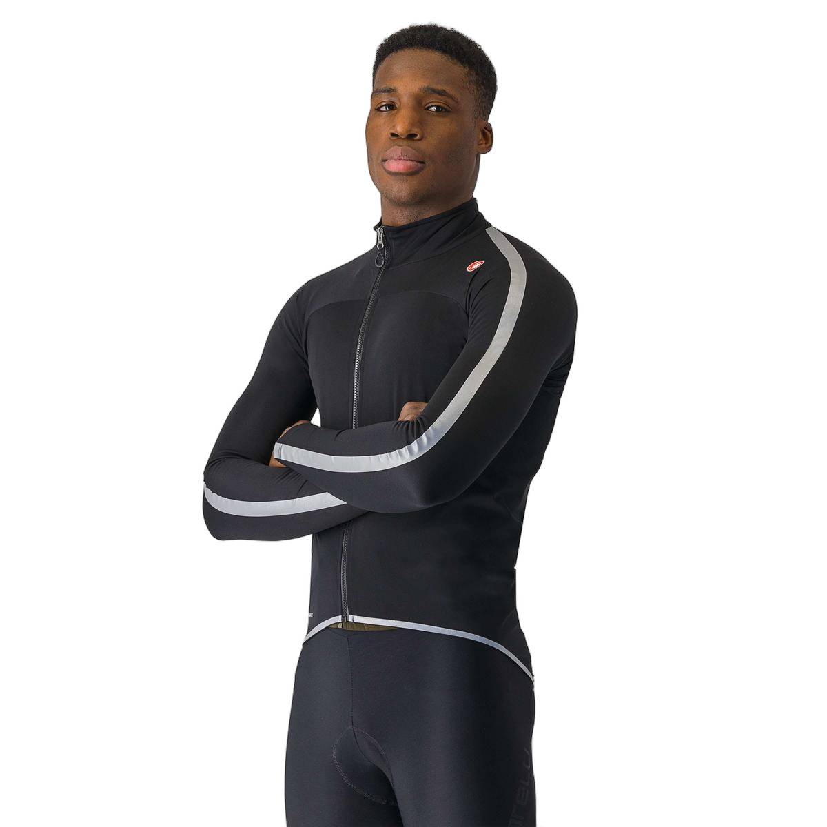 Capa de chuva Castelli Ultra Rain Cape Preto Prata Reflex, Tamanho S Homem