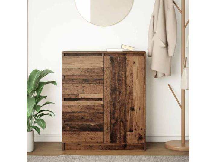 KTHLBRH Anrichte aus antikem Holz, 71 x 35 x 84 cm, 4 Schubladen, 1 Tür Stabiles Spanplattenmaterial, großer Stauraum, individuelle Installation, einfache Wartung