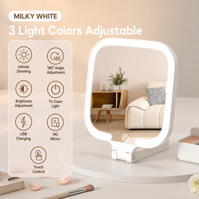 Fusion Finds Portable LED Makeup Mirror With Color Dimmable Light & Foldable Travel Design have Light