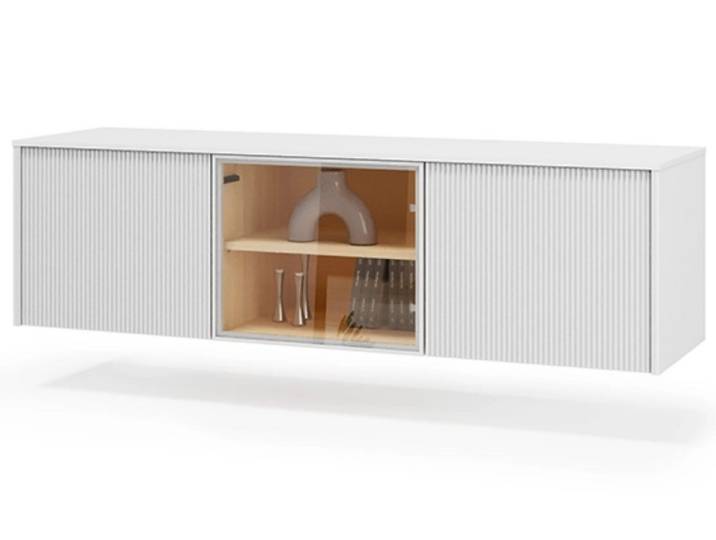 yourhouse24 Lowboard Hängendes TV-Lowboard LIBA LB-06B (147 cm) – Weiß & Glas inkl. LED (1 St., Ohne Dekoration)