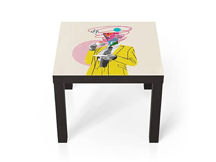 DEQORI Glastisch schwarz klein 55x55 cm Motiv Kaffeetrinken mal anders ausgefallener Beistelltisch aus Glas Hochglanz Couchtisch fürs Wohnzimmer moderner Couch Tisch mit Design