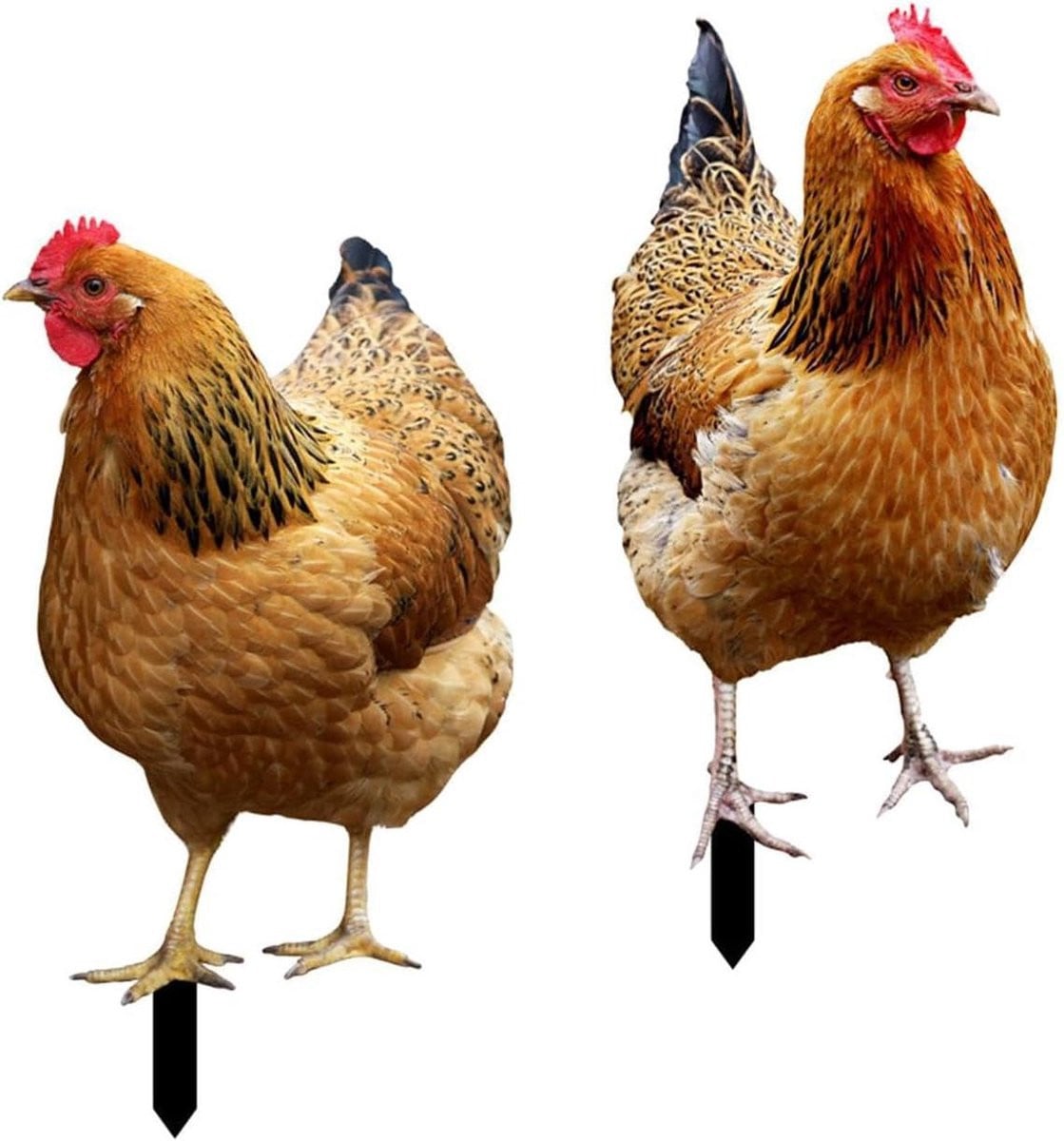 Metalen kippen beeldjes voor tuin decoratie, windbestendig tuinpaaltje, Hoogte: 33 cm