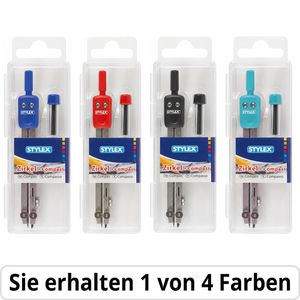 Stylex Zirkel 42120, Schulzirkel, 2-teilig, Einsatzzirkel, farbig sortiert, mit Kniegelenk