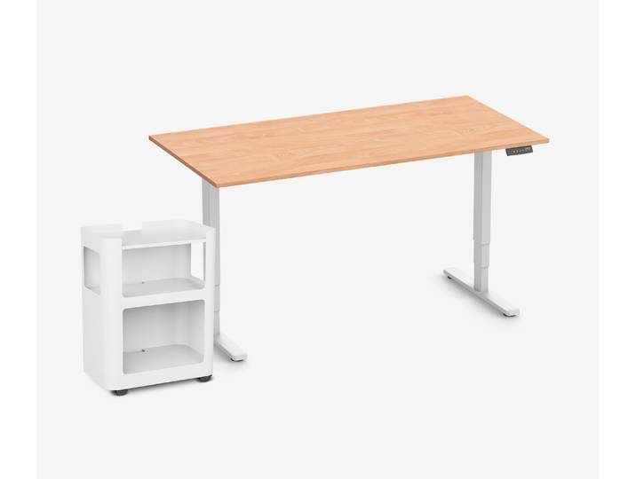 FOKUS Schreibtisch + Rollwagen Buche Weiß 160x80