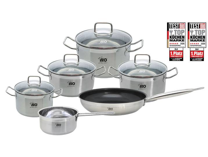 Topf-Set ELO BASIC Basic Profi Duo Therm Topfset 6-teilig , silber (silberfarben), Töpfe, Topf-Set, Volumenskala, integriertes Öl-Dosiersystem