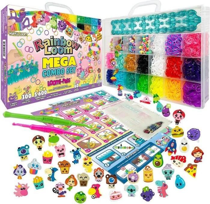 Bandai Rainbow Loom armband-knutselset met 5600 elastiekjes, bedeltjes, kralen en weefraam