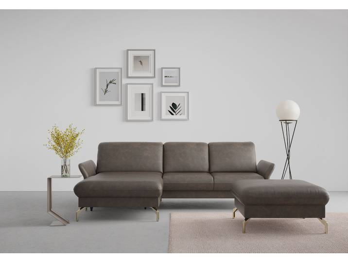 Ecksofa, Luxus-Microfaser mit Prägung, Braun, 253×165 cm, Mit Kopfteilverstellung, Sit&More