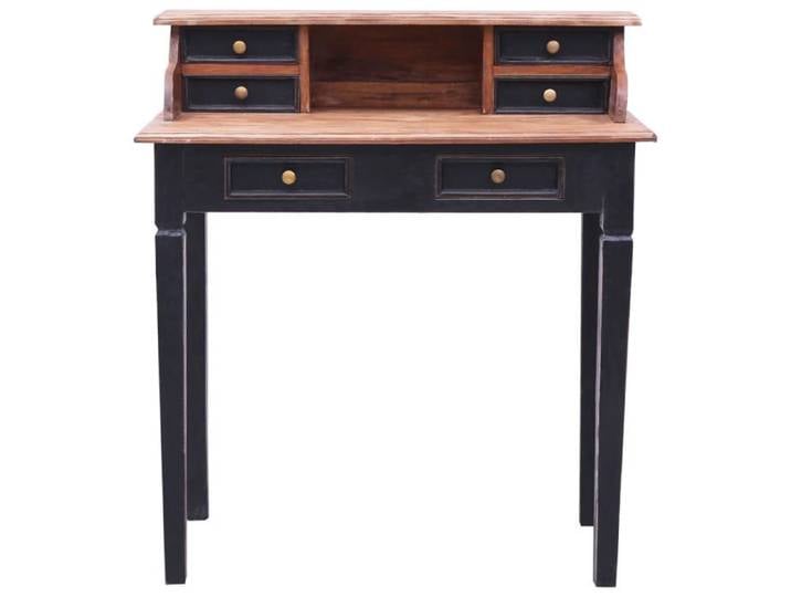 Bureau en bois massif d'acajou - CLARENCE - 90x50x101 cm - Naturel et noir - 6 tiroirs - 1 compartiment - Aspect vintage