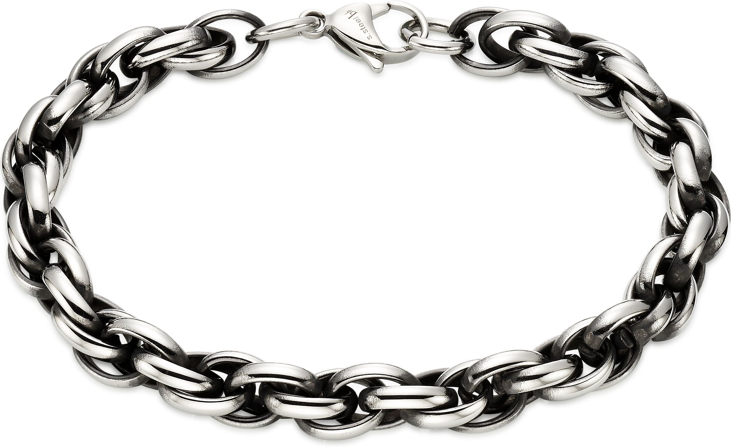 Edelstahlarmband BRUNO BANANI "Edelstahlarmband", silber (edelstahlfarben, schwarz), Armbänder, Damen, 22cm, Edelstahl, Edelstahlarmband