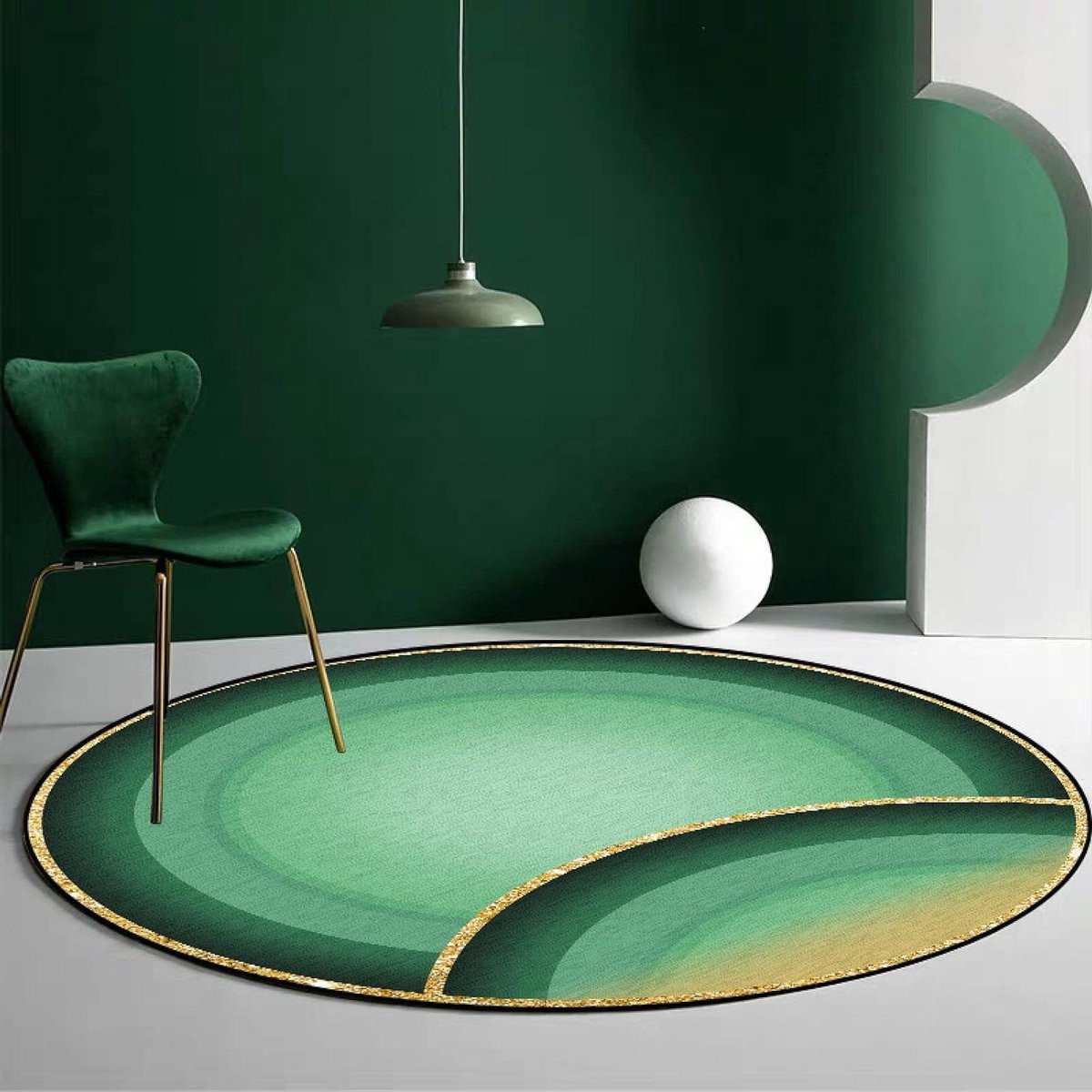 Rond Vloerkleed Donkergroen - Zacht Kortpolig - ø 90 cm