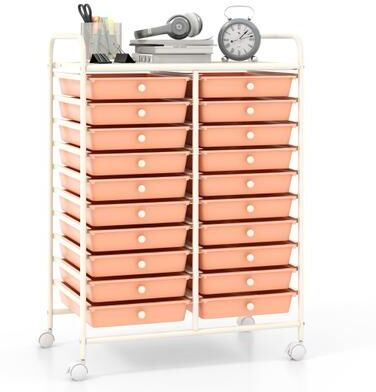 Costway 20 Drawers Rolling Storage Cart Studio Organizer-Peach