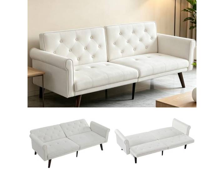 Canapé-lit réglable 2-en-1 canapé pliable multifonctionnel beige canapé convertible avec dossier réglable pour salon et chambre