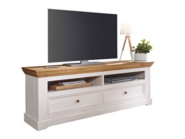 Woodroom Oslo TV-Schrank, Fernsehtisch, Lowboard, Holz, weiß, für Fernseher bis zu 70 Zoll