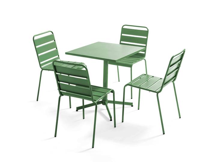 Oviala - Table de jardin bistrot carrée inclinable en métal 70x70 cm et 4 chaises